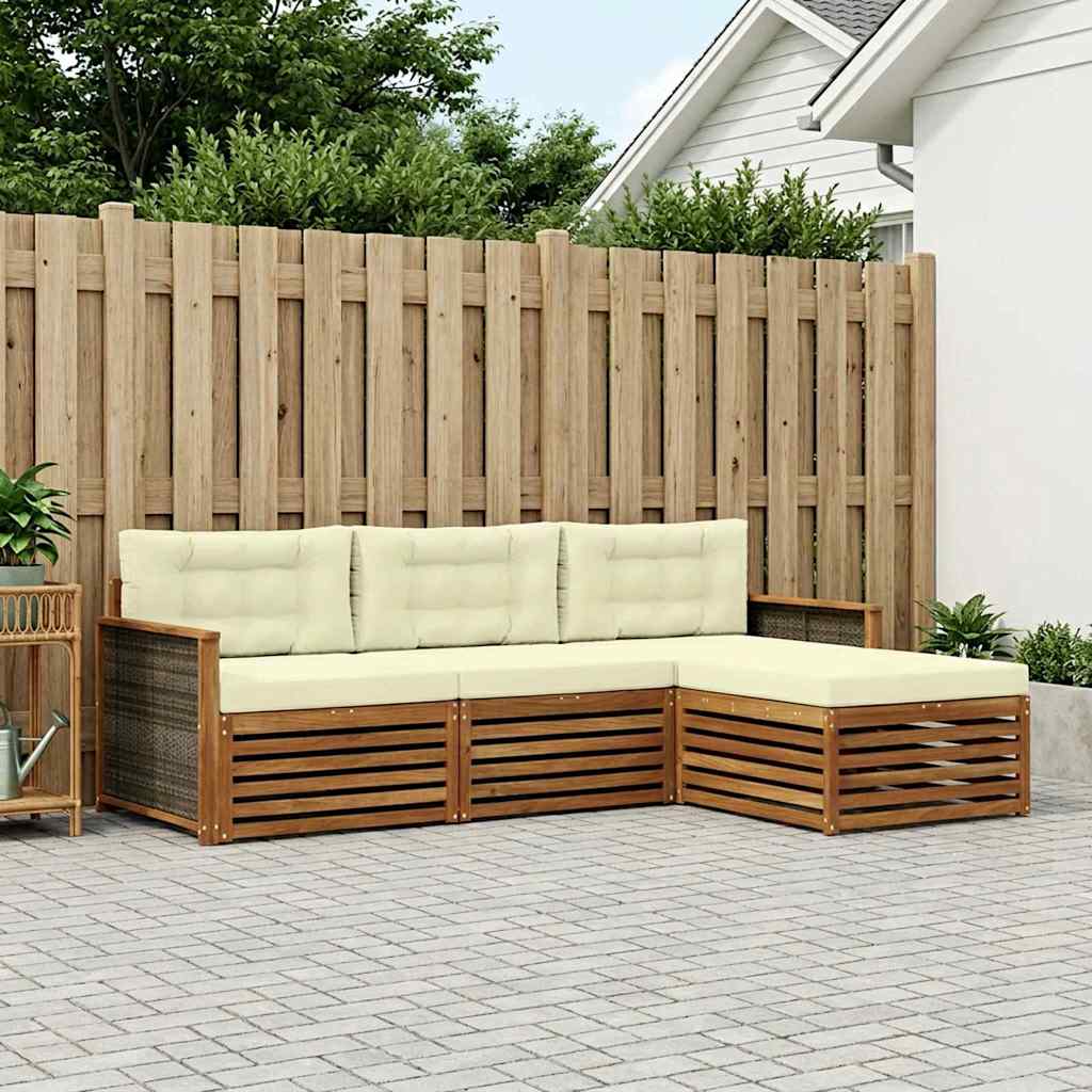 vidaXL Conjunto de sofás de exterior 4 uds. Natural y Crema