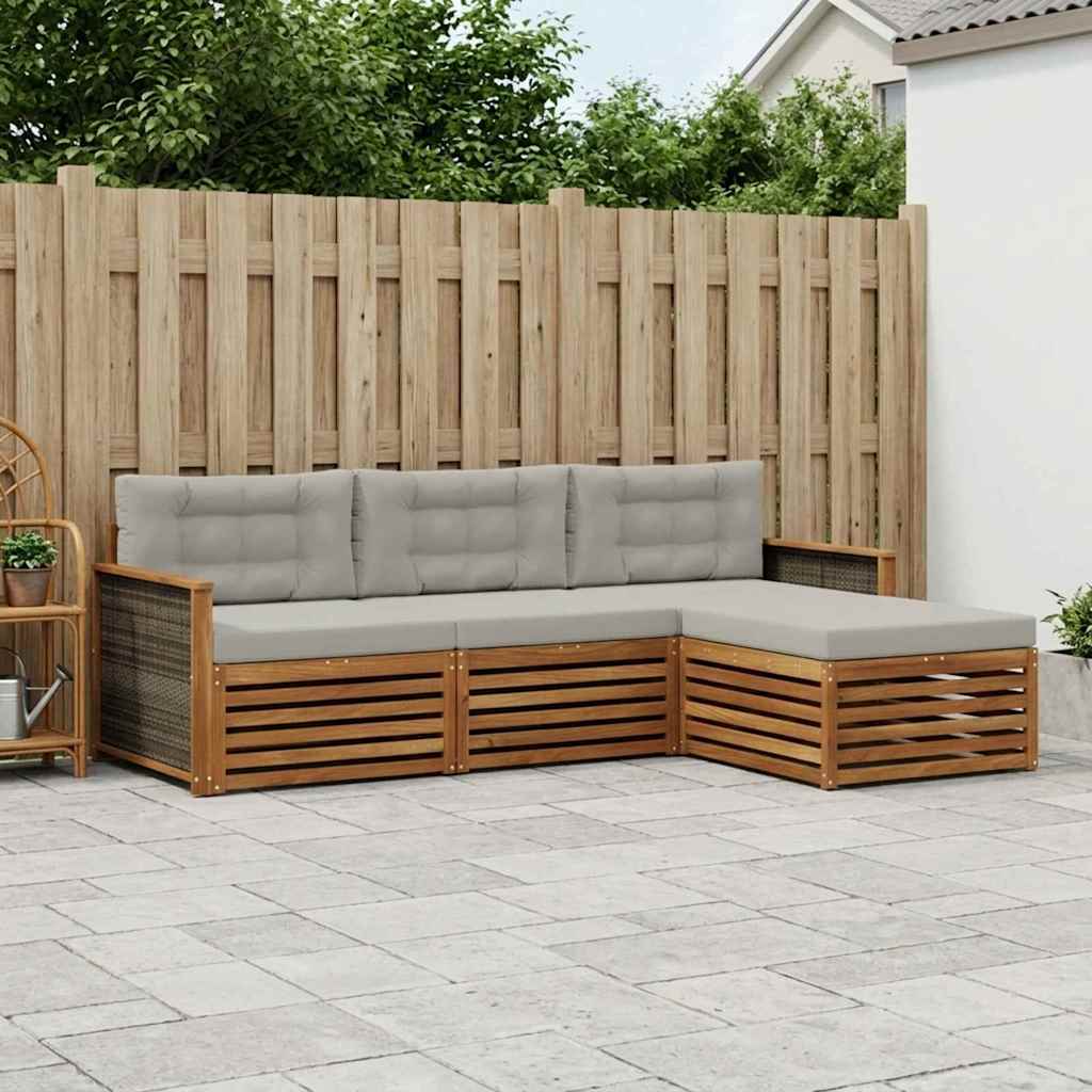 vidaXL Conjunto de sofás de exterior 4 uds. Natural y Gris Claro