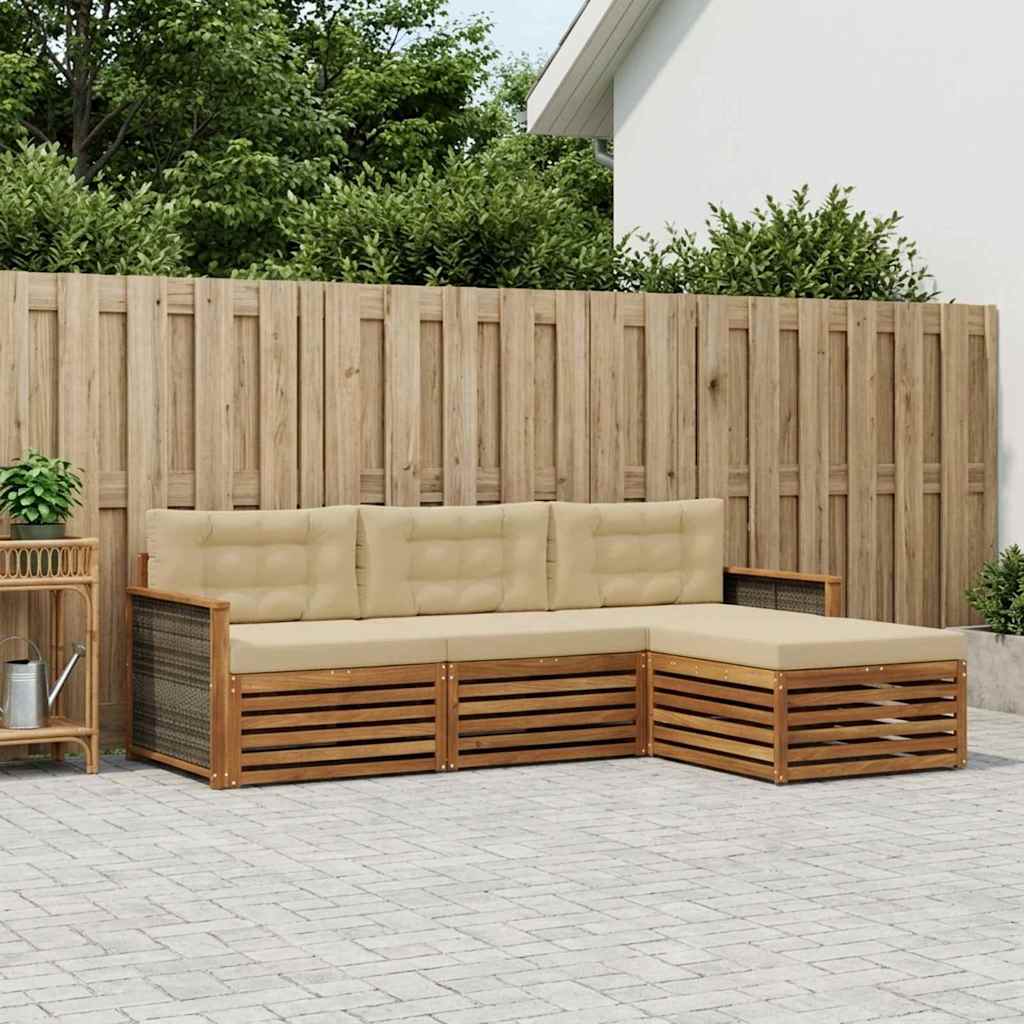 vidaXL Conjunto de sofás de exterior 4 uds. Natural y Beige