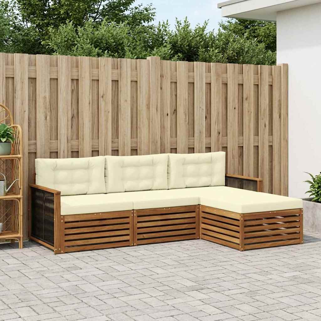 vidaXL Conjunto de sofás de exterior 4 uds. Natural y Crema