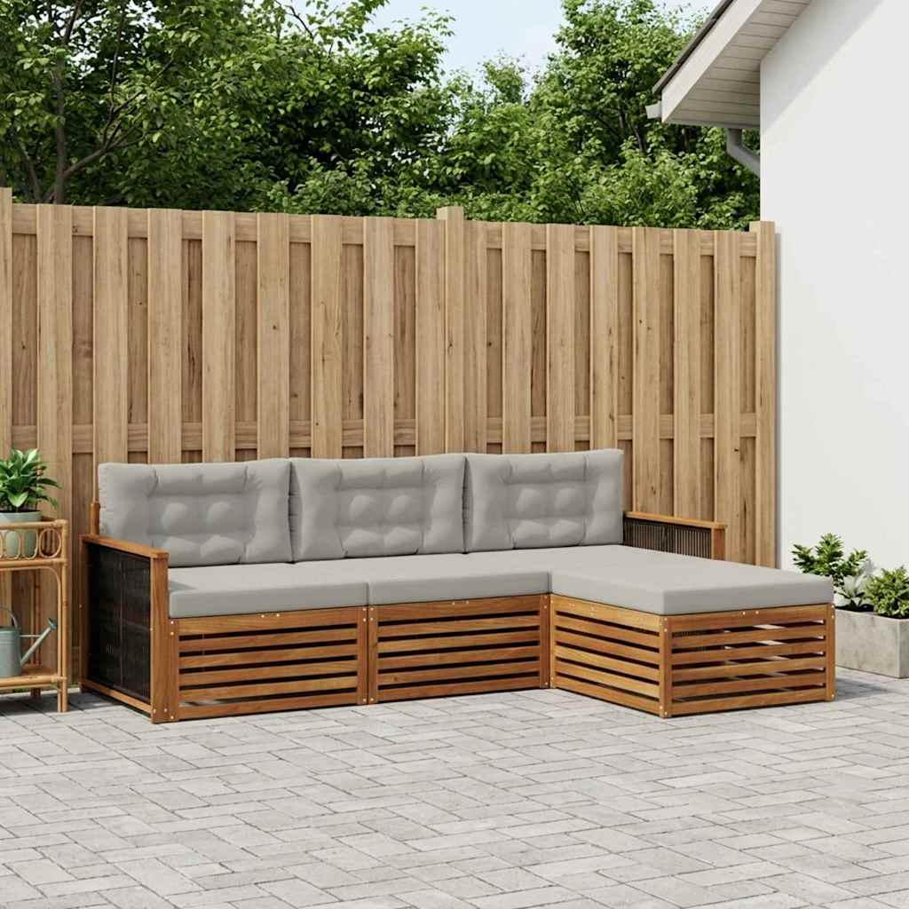 vidaXL Conjunto de sofás de exterior 4 uds. Natural y Gris Claro