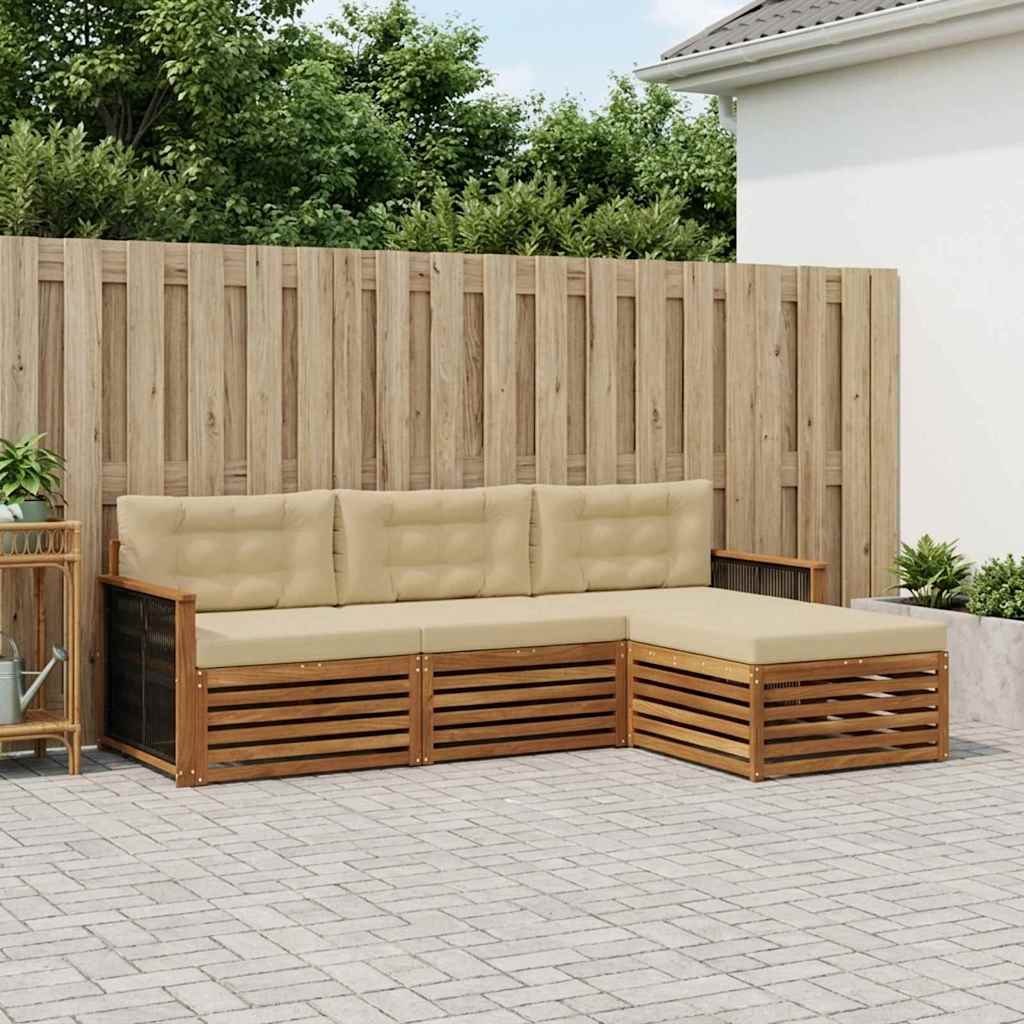 vidaXL Conjunto de sofás de exterior 4 uds. Natural y Beige