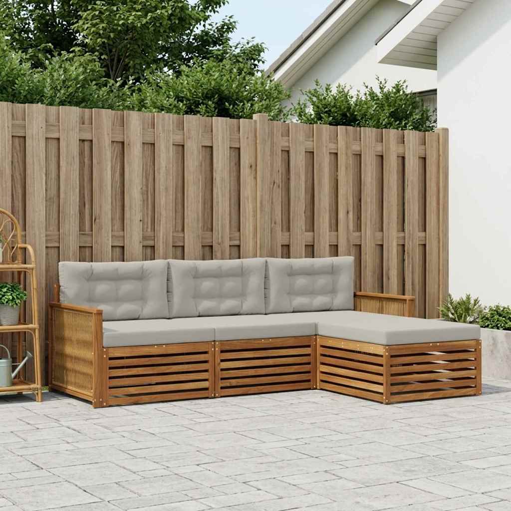 vidaXL Conjunto de sofás de exterior 4 uds. Natural y Gris Claro