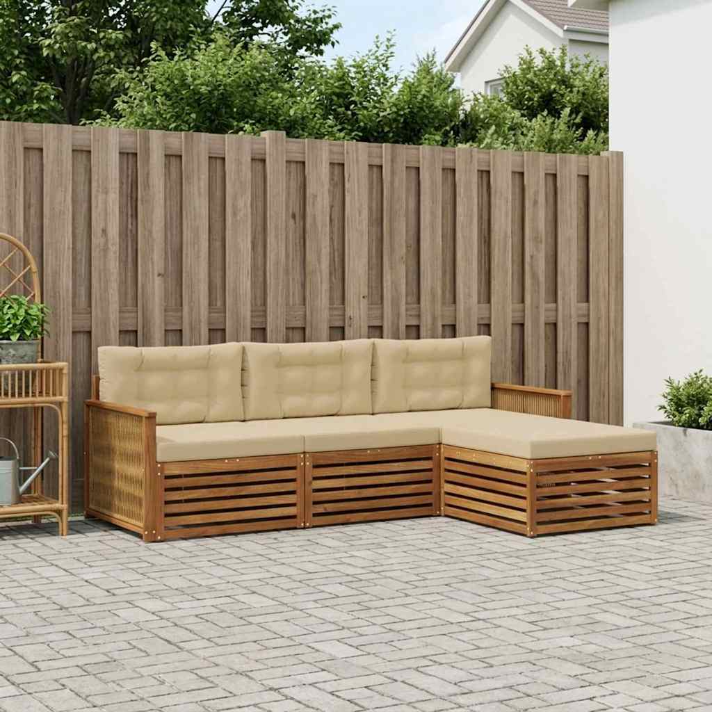 vidaXL Conjunto de sofás de exterior 4 uds. Natural y Beige