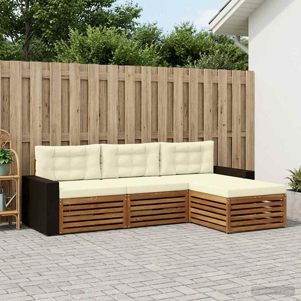 vidaXL Conjunto de sofás de exterior 4 uds. Natural y Crema Poliéster