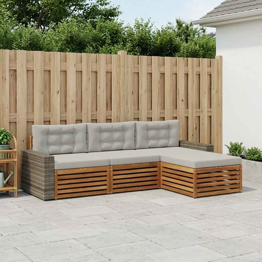 vidaXL Conjunto de sofás de exterior 4 uds. Natural y Gris Claro