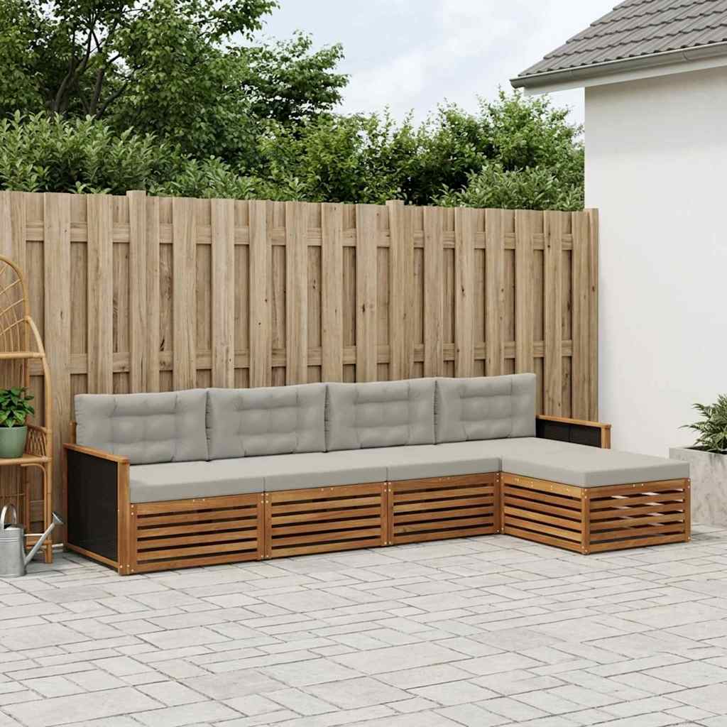 vidaXL Conjunto de sofás de exterior 5 uds. Natural y Gris Claro