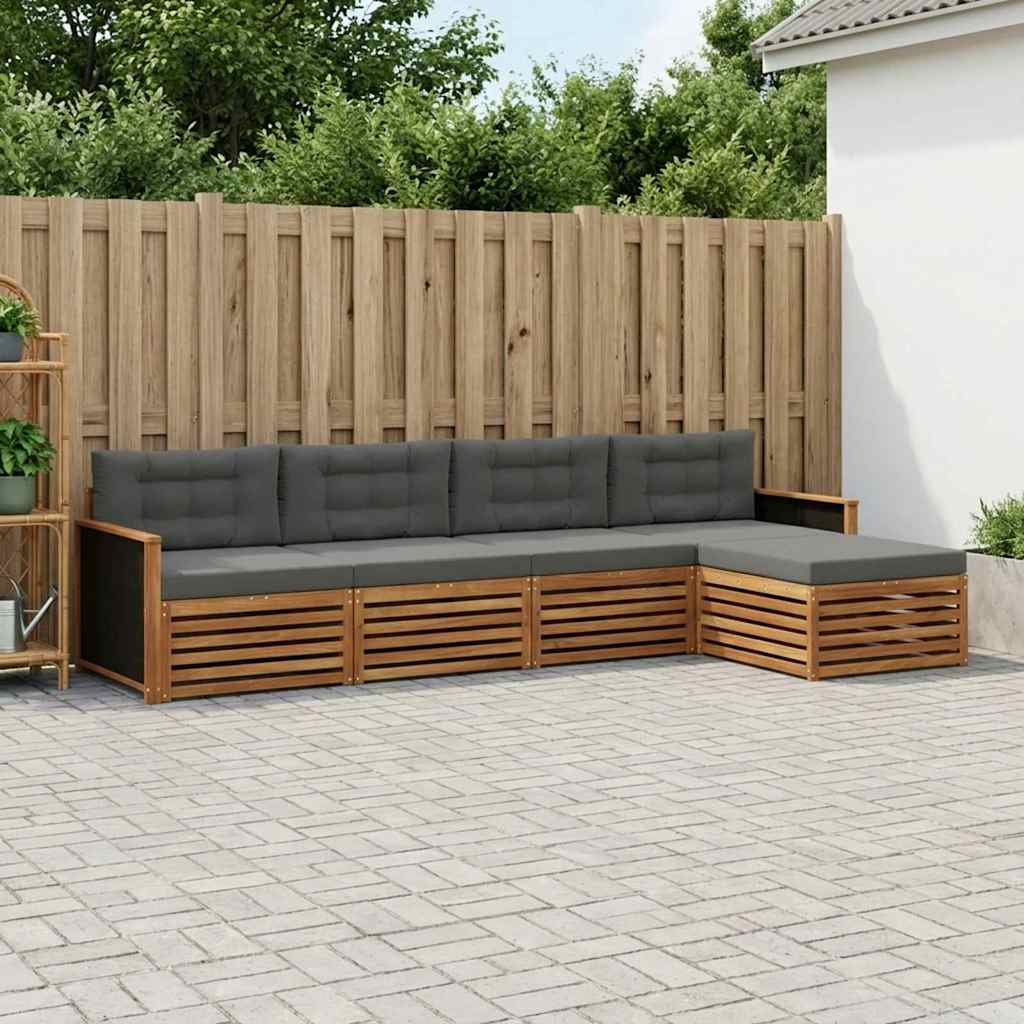 vidaXL Conjunto de sofás de exterior 5 uds. Natural y Antracita