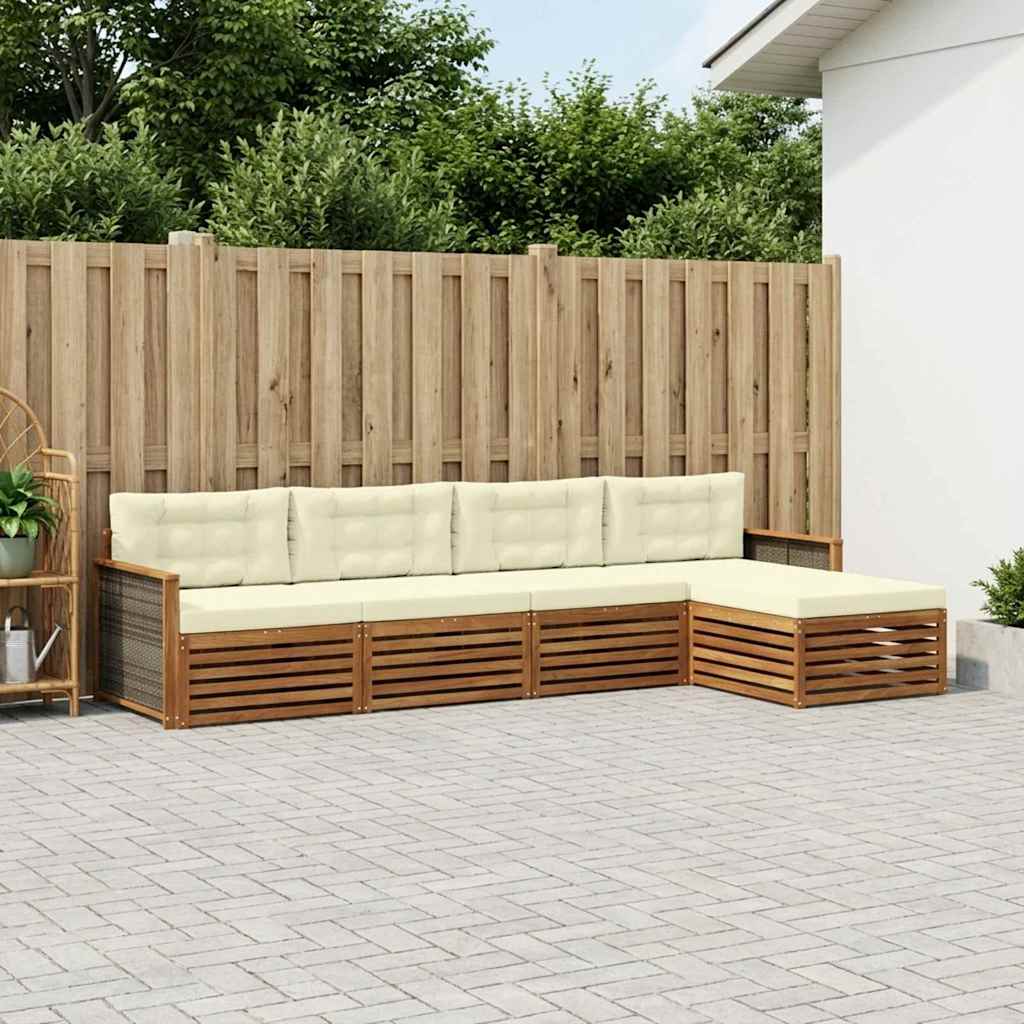 vidaXL Conjunto de sofás de exterior 5 uds. Natural y Crema