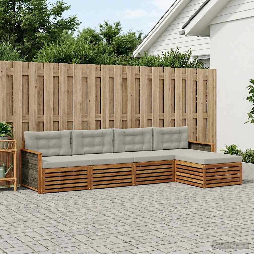 vidaXL Conjunto de sofás de exterior 5 uds. Natural y Gris Claro