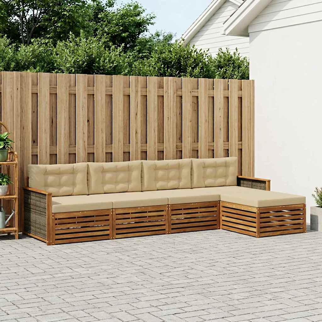 vidaXL Conjunto de sofás de exterior 5 uds. Natural y Beige