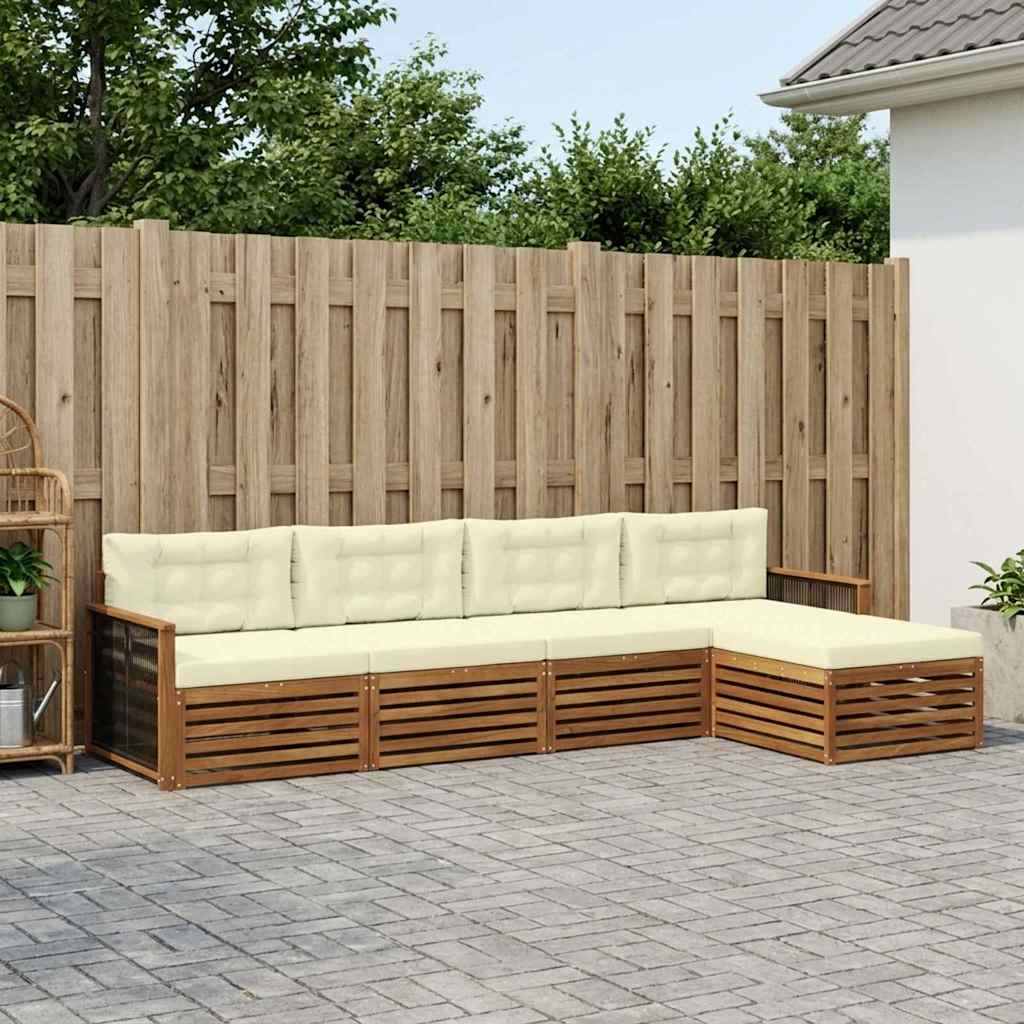 vidaXL Conjunto de sofás de exterior 5 uds. Natural y Crema