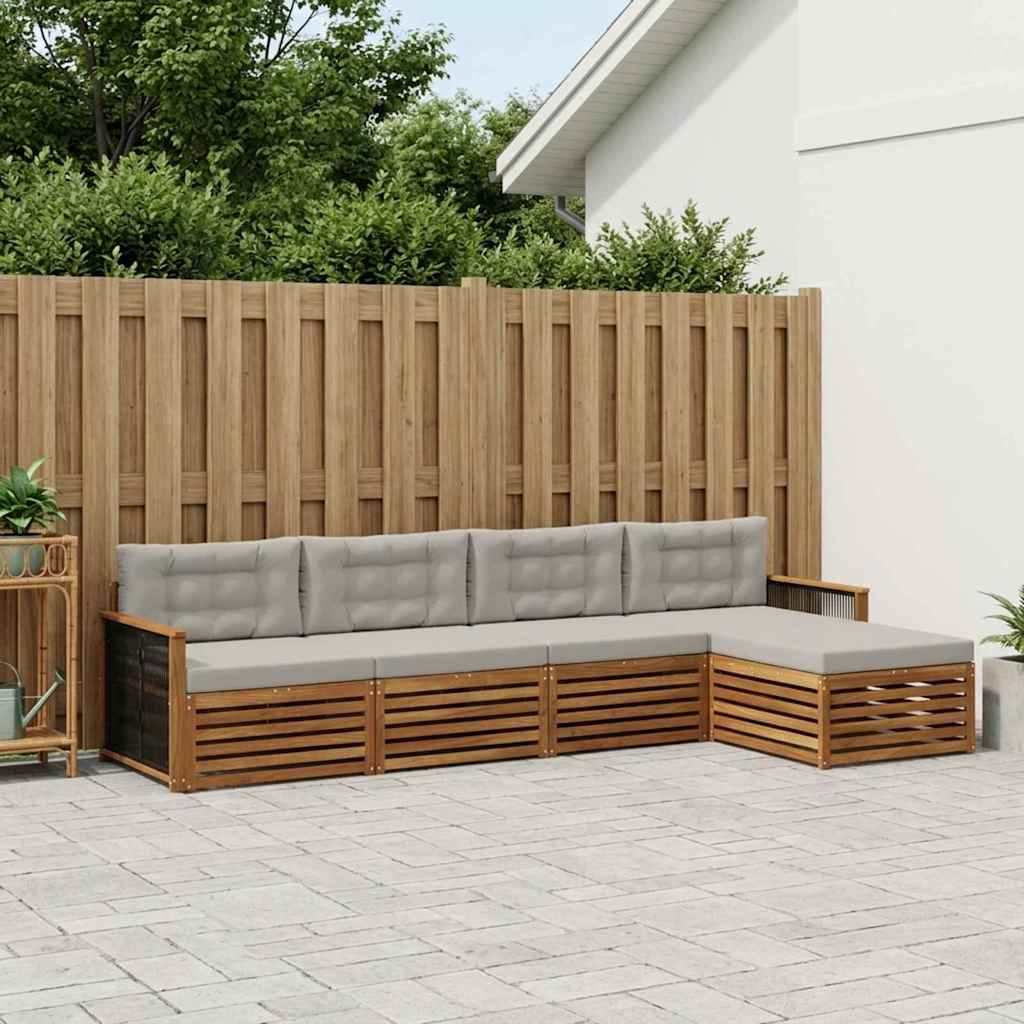vidaXL Conjunto de sofás de exterior 5 uds. Natural y Gris Claro