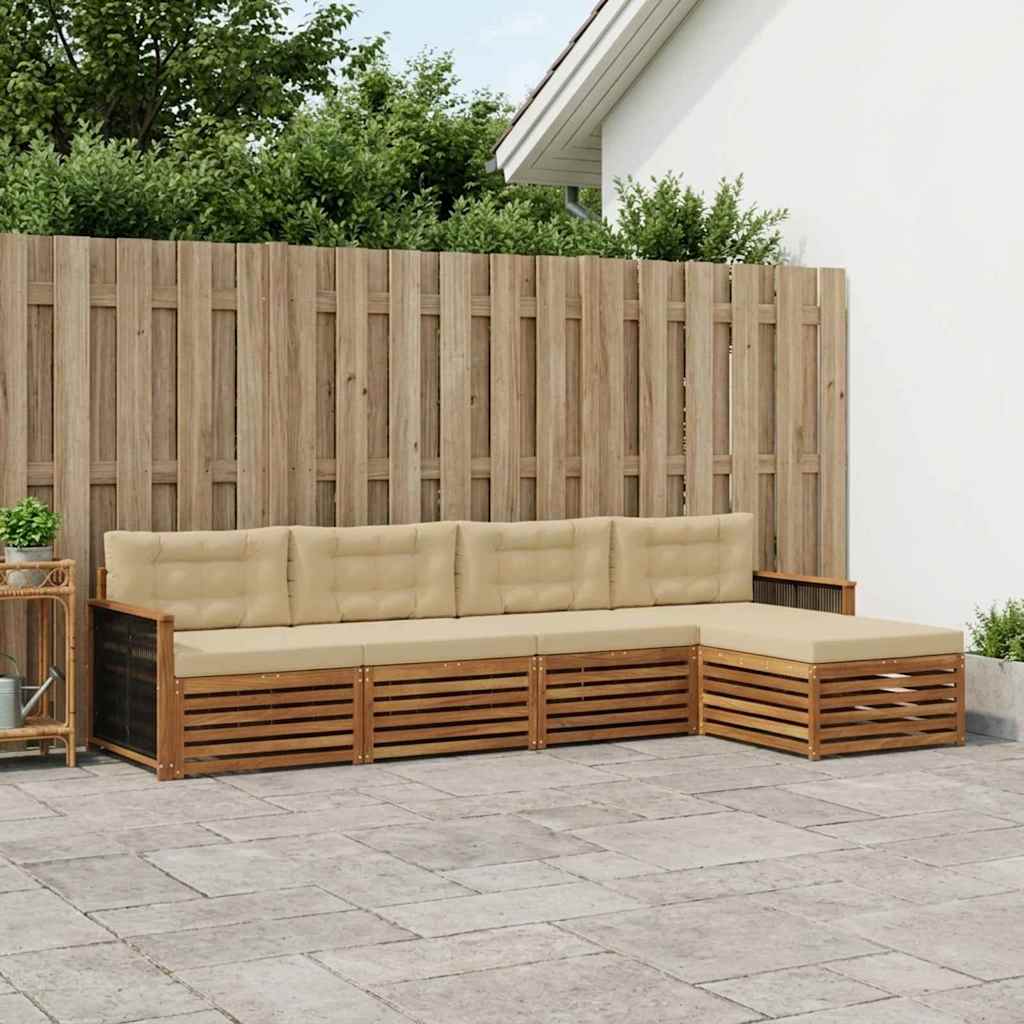vidaXL Conjunto de sofás de exterior 5 uds. Natural y Beige