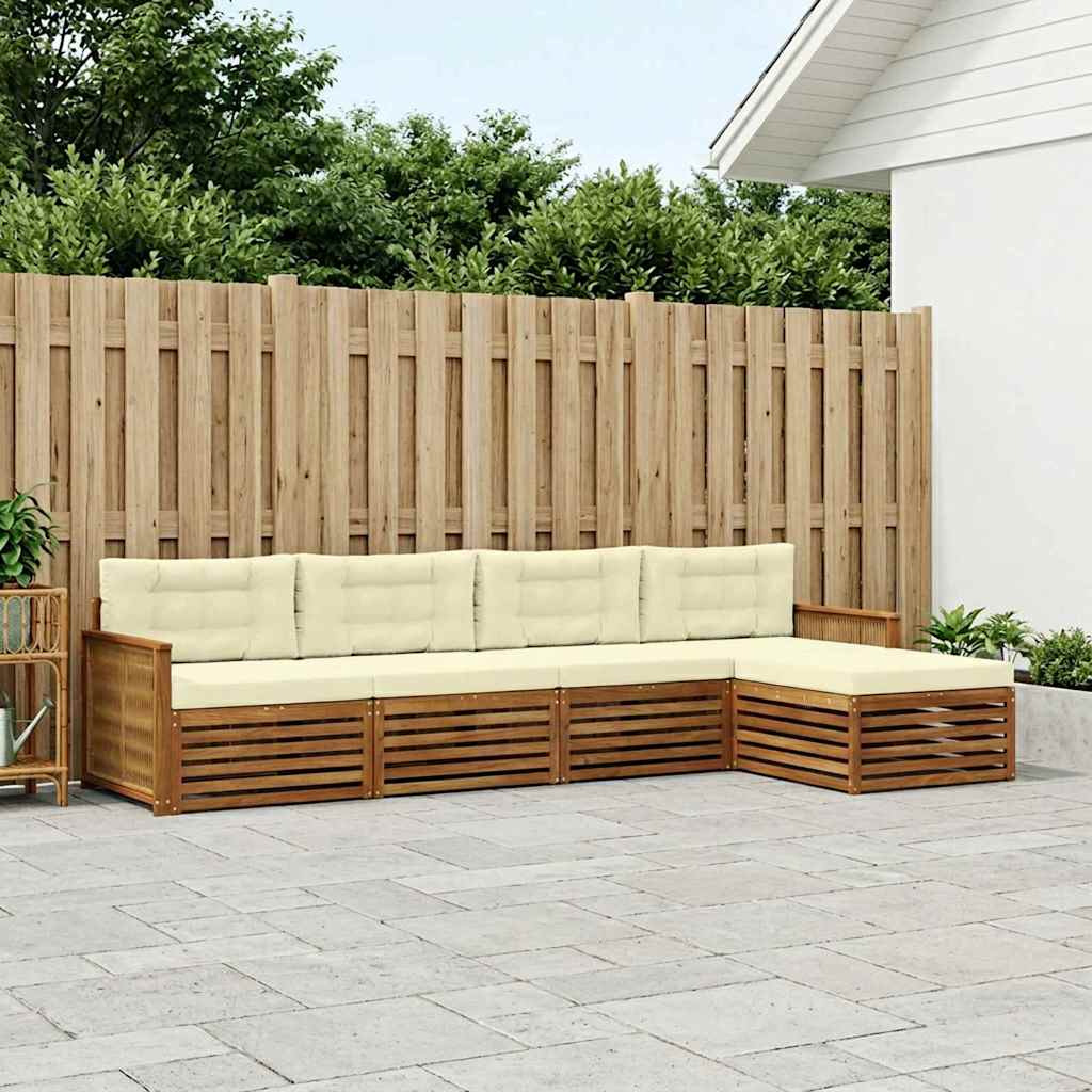 vidaXL Conjunto de sofás de exterior 5 uds. Natural y Crema