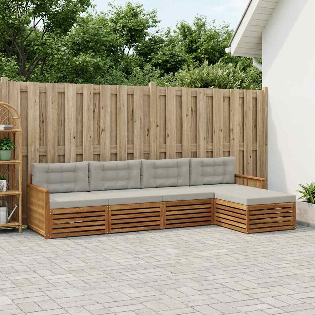 vidaXL Conjunto de sofás de exterior 5 uds. Natural y Gris Claro