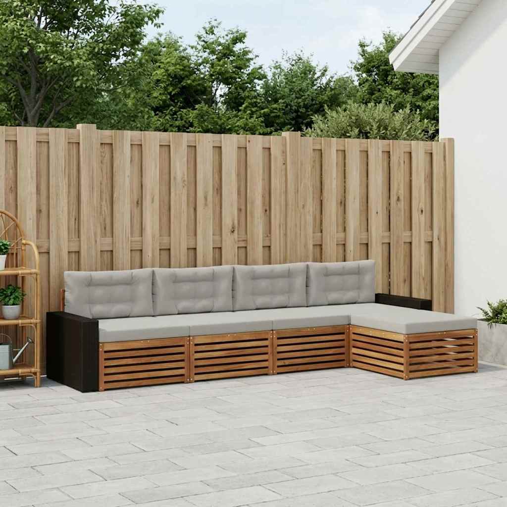 vidaXL Conjunto de sofás de exterior 5 uds. Natural y Gris Claro
