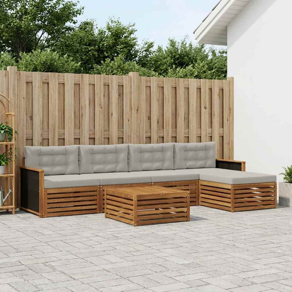 vidaXL Conjunto de sofás de exterior 6 uds. Natural y Gris Claro