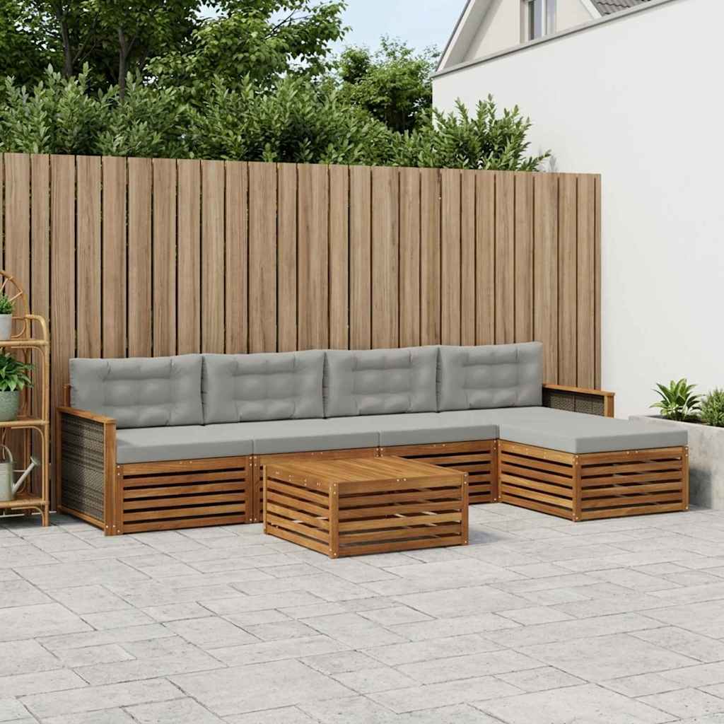vidaXL Conjunto de sofás de exterior 6 uds. Natural y Gris Claro