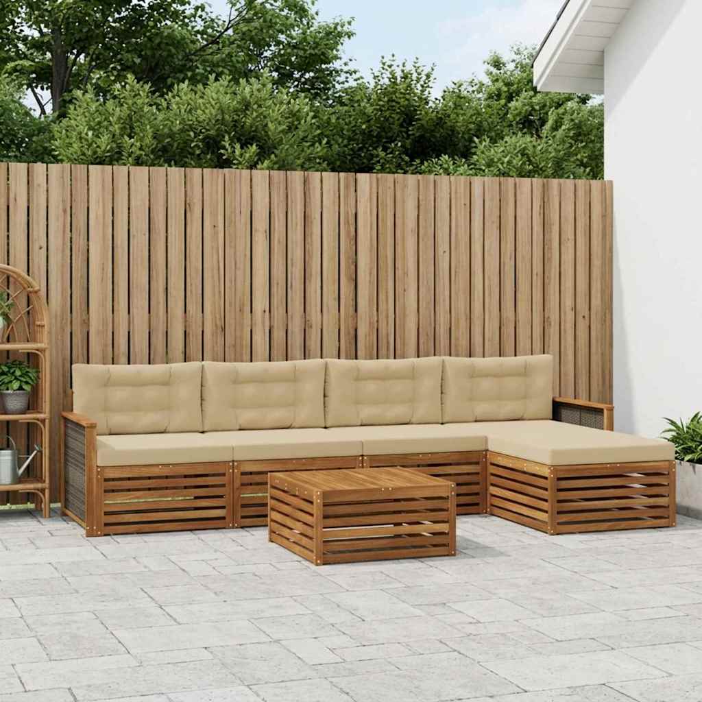 vidaXL Conjunto de sofás de exterior 6 uds. Natural y Beige