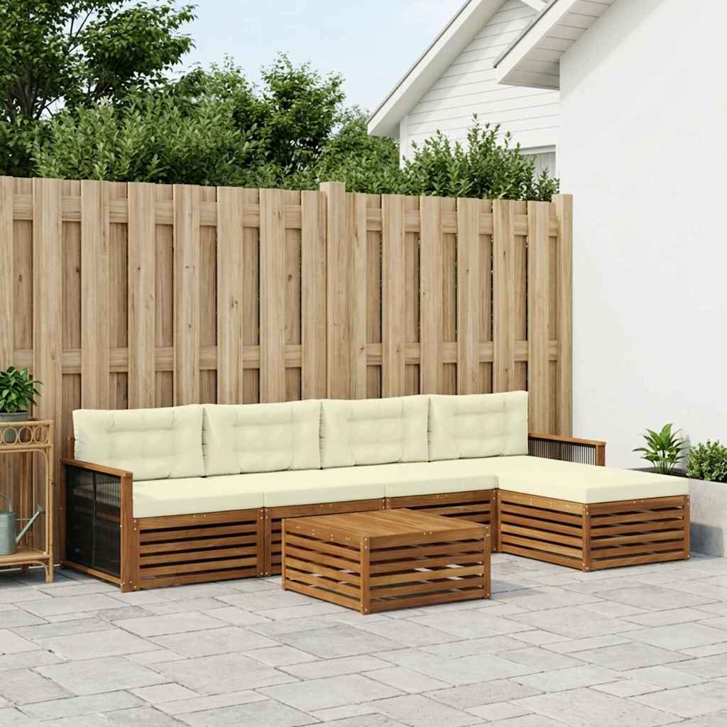 vidaXL Conjunto de sofás de exterior 6 uds. Natural y Crema