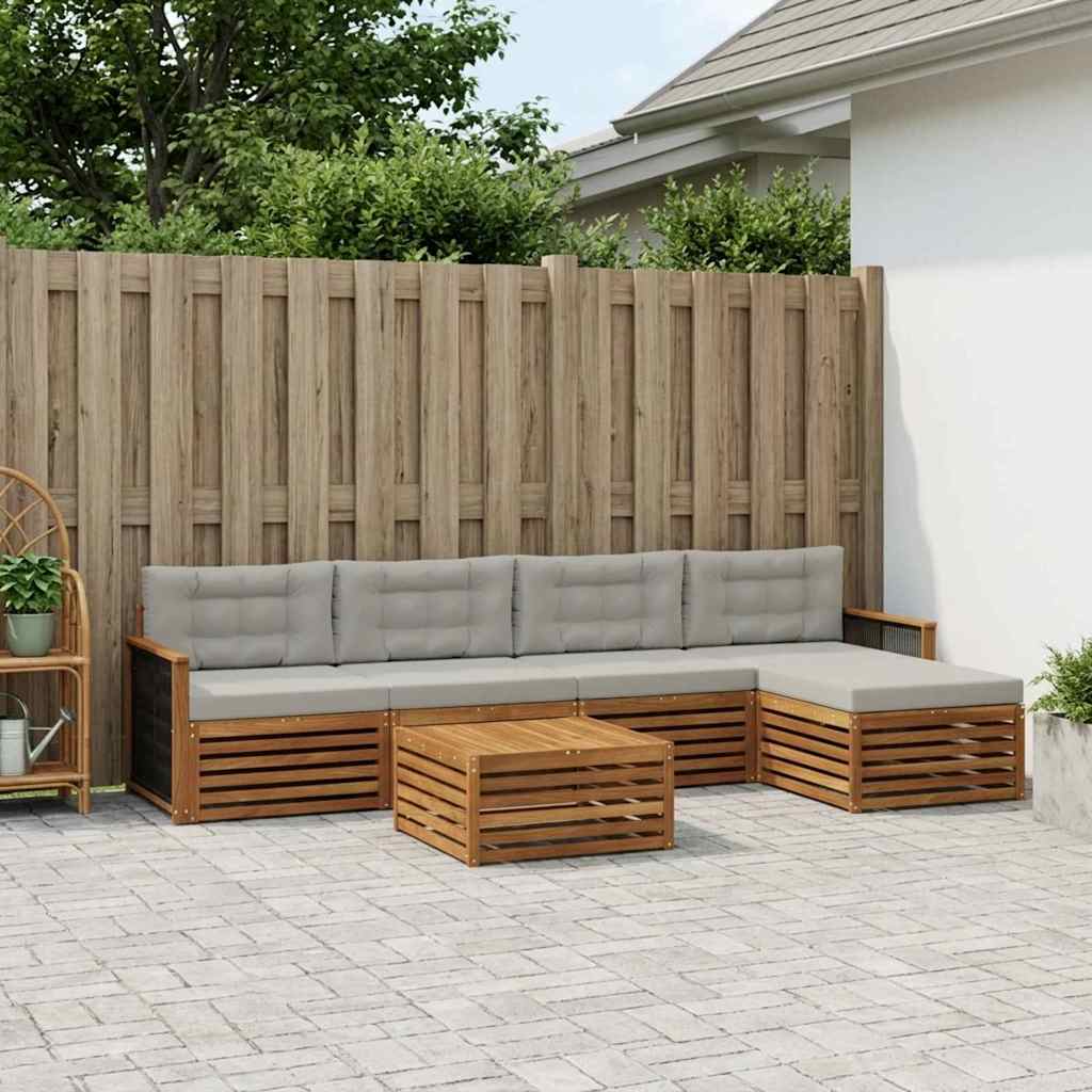 vidaXL Conjunto de sofás de exterior 6 uds. Natural y Gris Claro