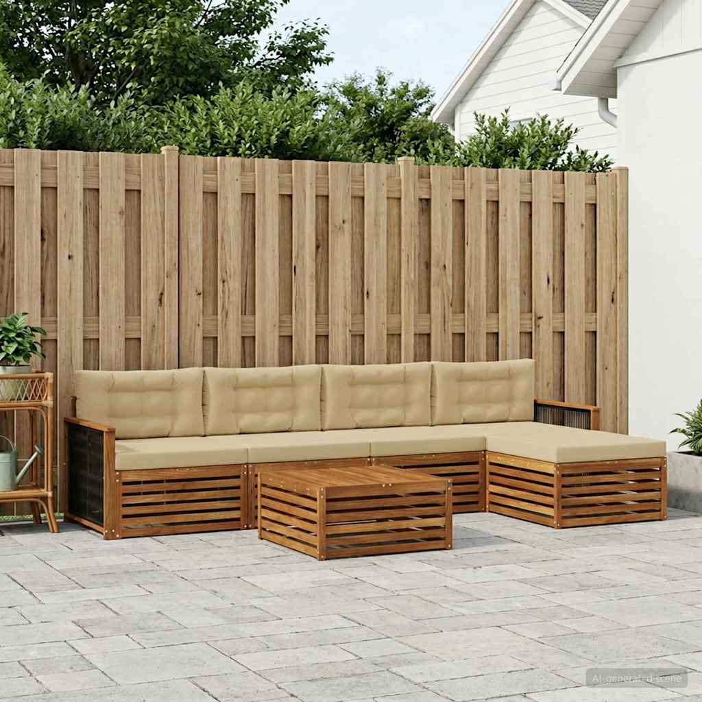 vidaXL Conjunto de sofás de exterior 6 uds. Natural y Beige