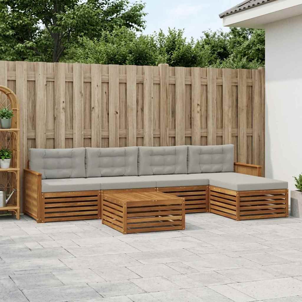 vidaXL Conjunto de sofás de exterior 6 uds. Natural y Gris Claro