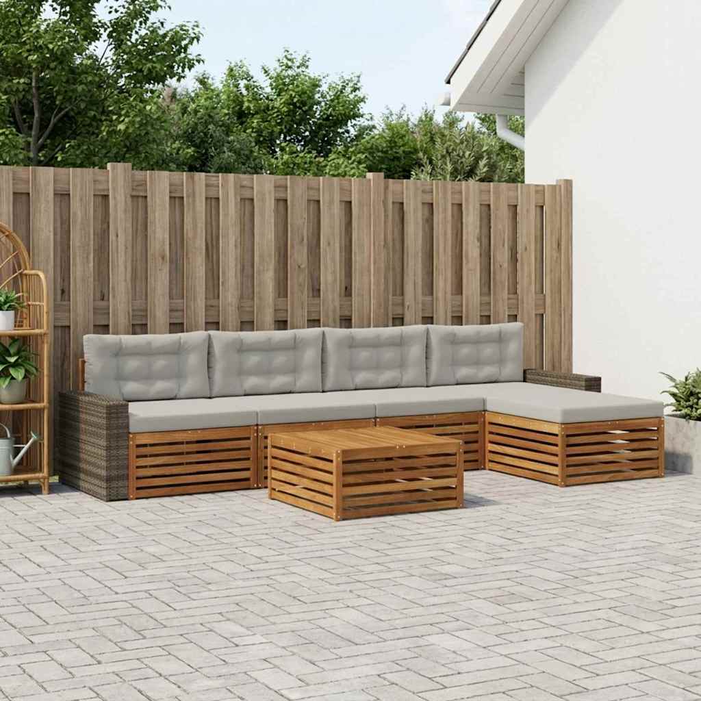 vidaXL Conjunto de sofás de exterior 6 uds. Natural y Gris Claro