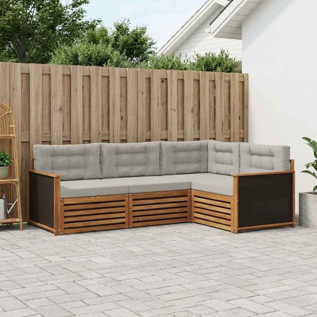 vidaXL Conjunto de sofás de exterior 4 uds. Natural y Gris Claro