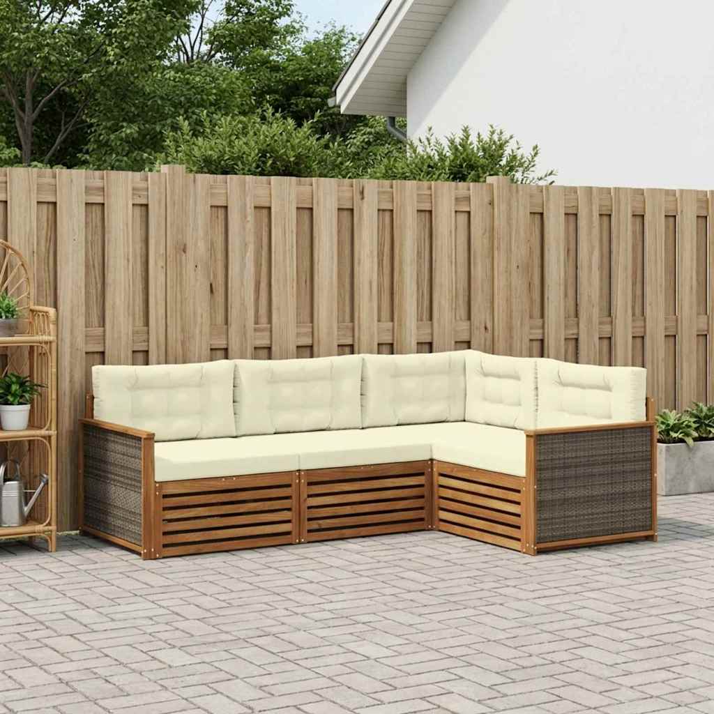 vidaXL Conjunto de sofás de exterior 4 uds. Natural y Crema