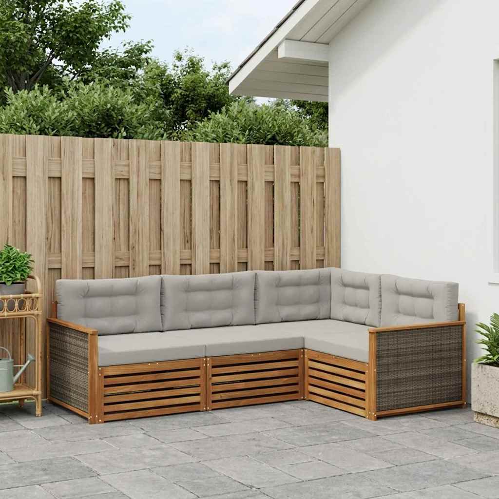 vidaXL Conjunto de sofás de exterior 4 uds. Natural y Gris Claro
