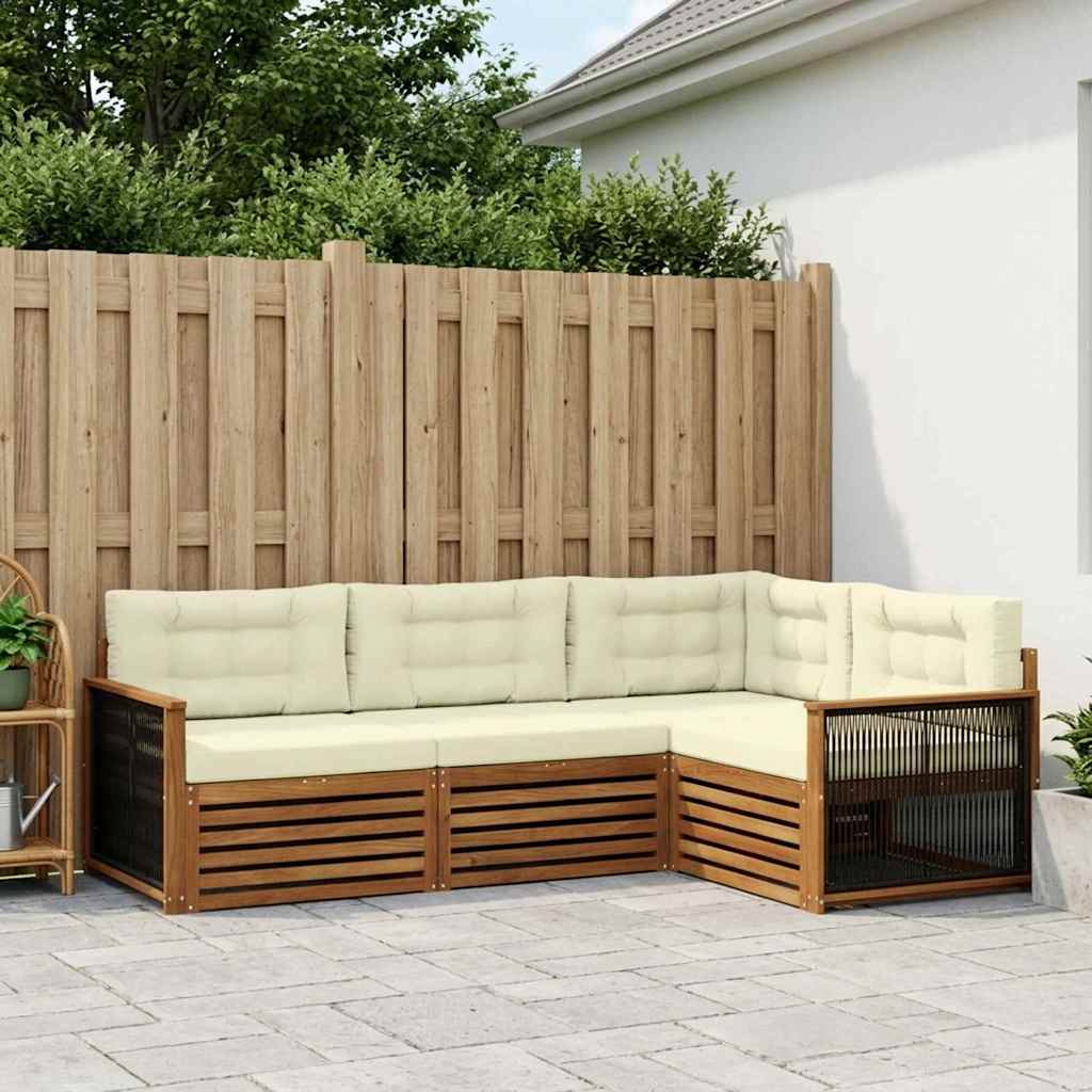 vidaXL Conjunto de sofás de exterior 4 uds. Natural y Crema