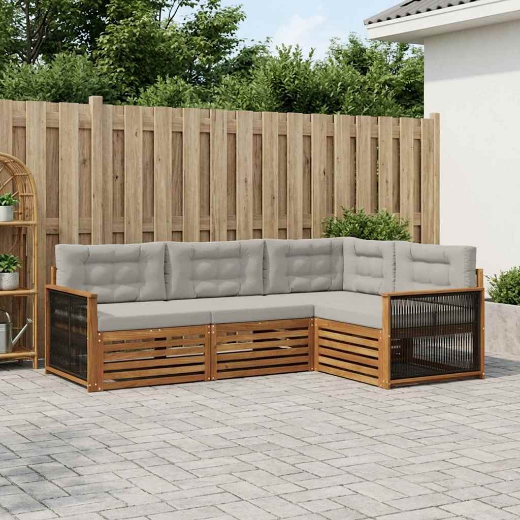 vidaXL Conjunto de sofás de exterior 4 uds. Natural y Gris Claro