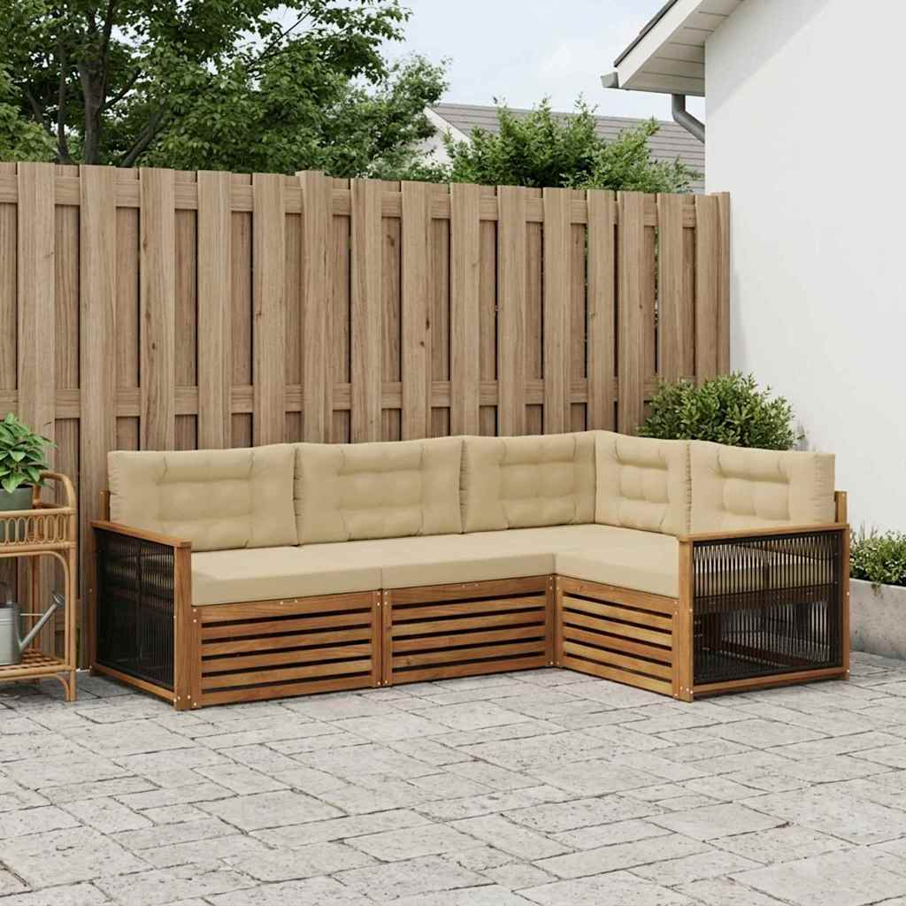 vidaXL Conjunto de sofás de exterior 4 uds. Natural y Beige