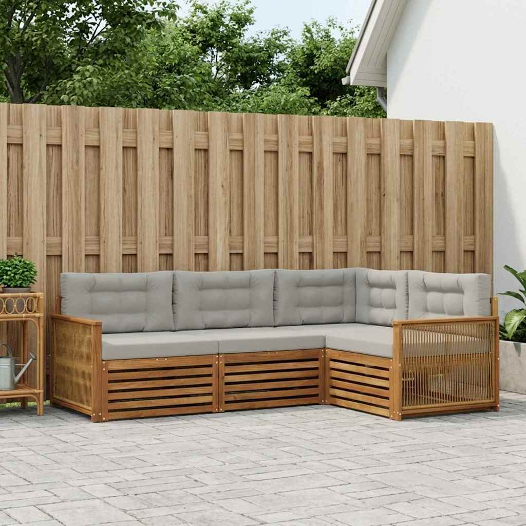 vidaXL Conjunto de sofás de exterior 4 uds. Natural y Gris Claro