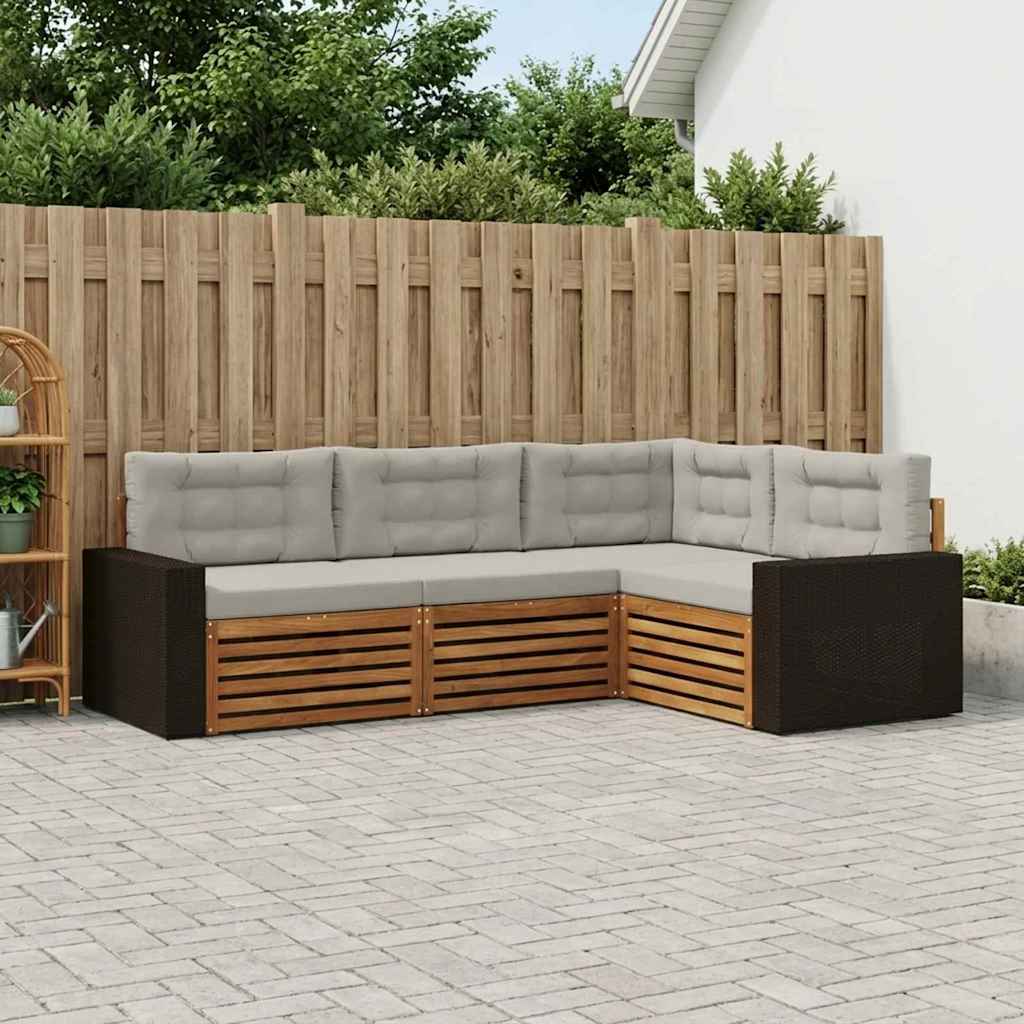vidaXL Conjunto de sofás de exterior 4 uds. Natural y Gris Claro