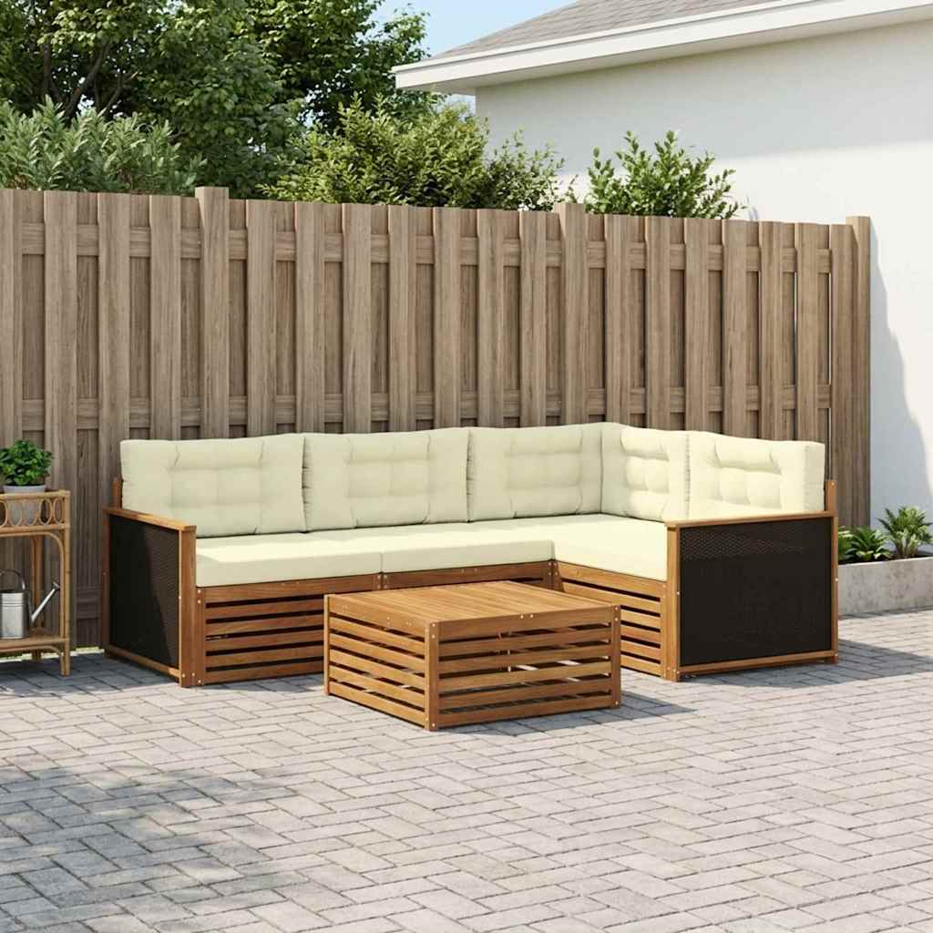 vidaXL Conjunto de sofás de exterior 5 uds. Natural y Crema Poliéster