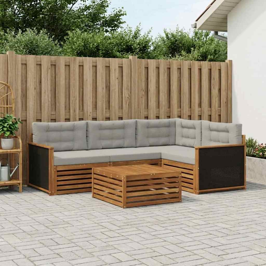 vidaXL Conjunto de sofás de exterior 5 uds. Natural y Gris Claro