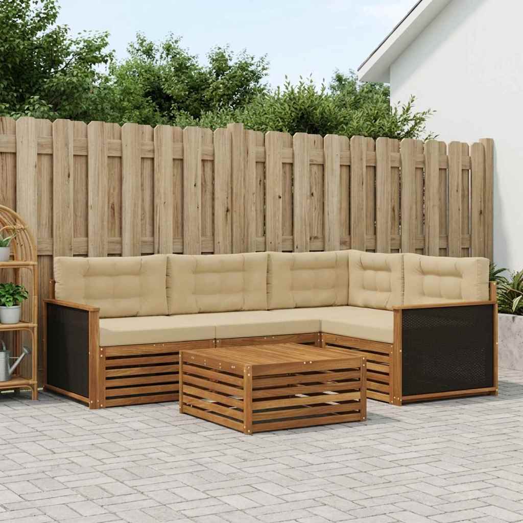 vidaXL Conjunto de sofás de exterior 5 uds. Natural y Beige Poliéster