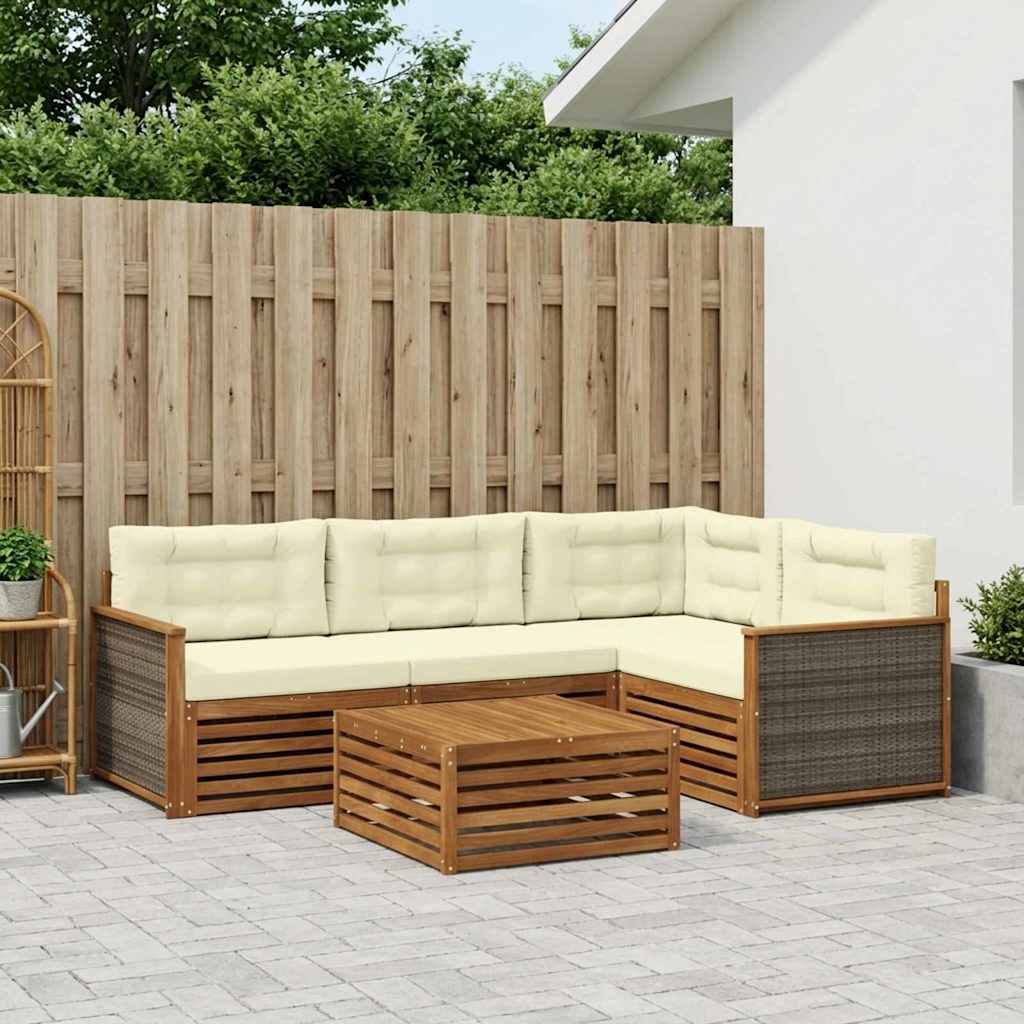 vidaXL Conjunto de sofás de exterior 5 uds. Natural y Crema