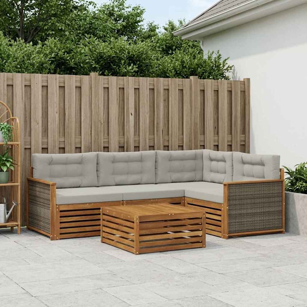 vidaXL Conjunto de sofás de exterior 5 uds. Natural y Gris Claro