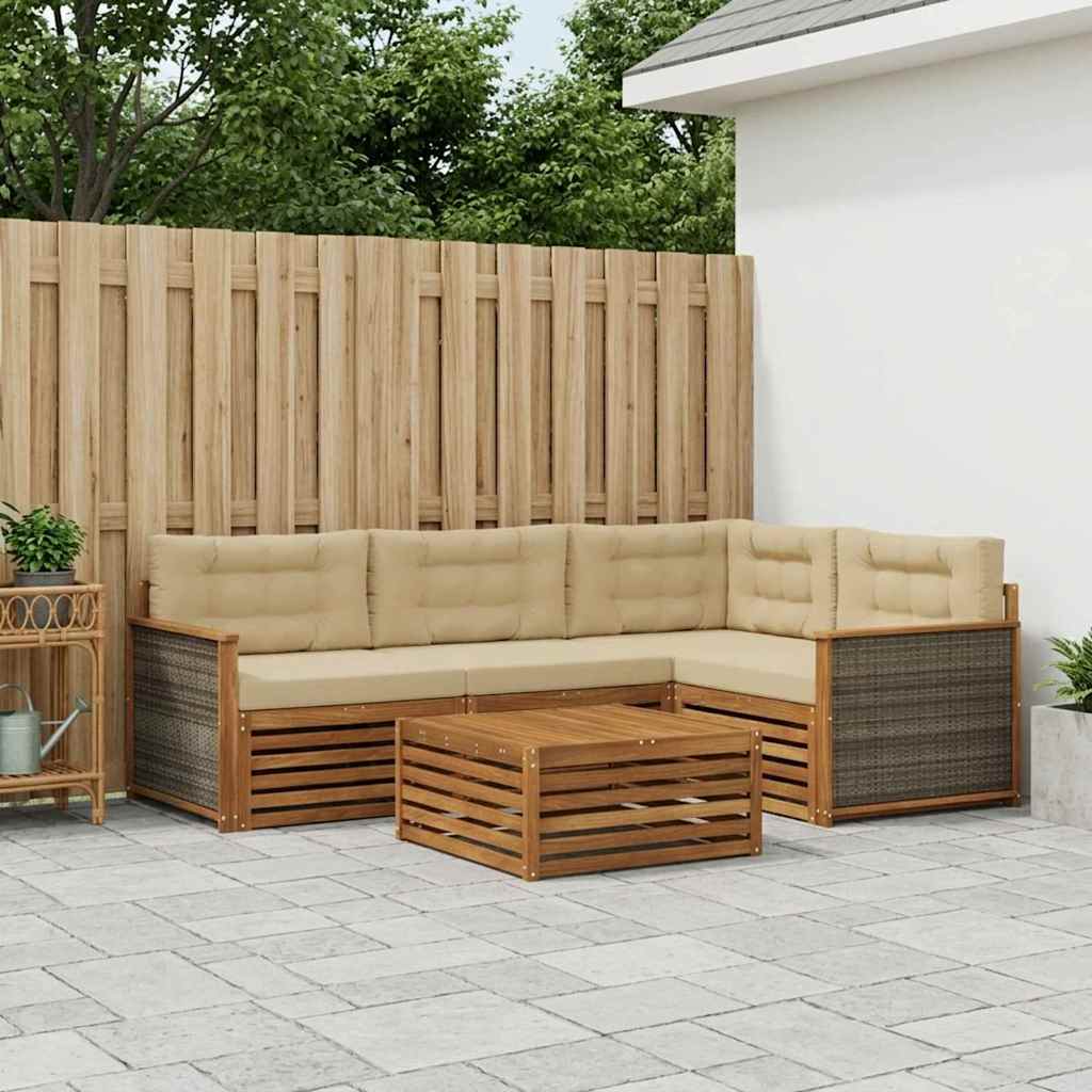 vidaXL Conjunto de sofás de exterior 5 uds. Natural y Beige