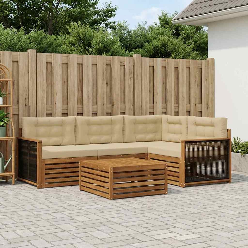 vidaXL Conjunto de sofás de exterior 5 uds. Natural y Beige