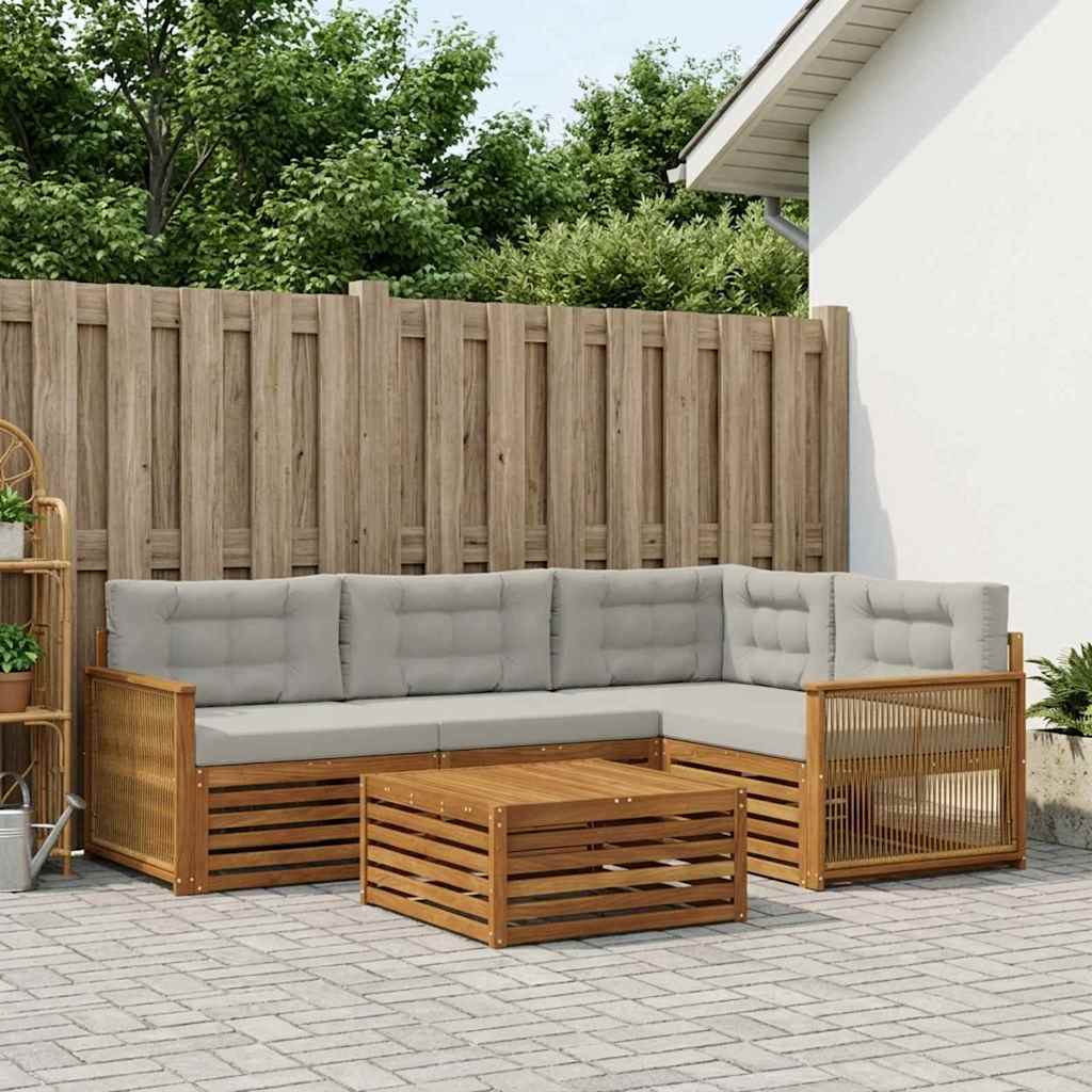 vidaXL Conjunto de sofás de exterior 5 uds. Natural y Gris Claro