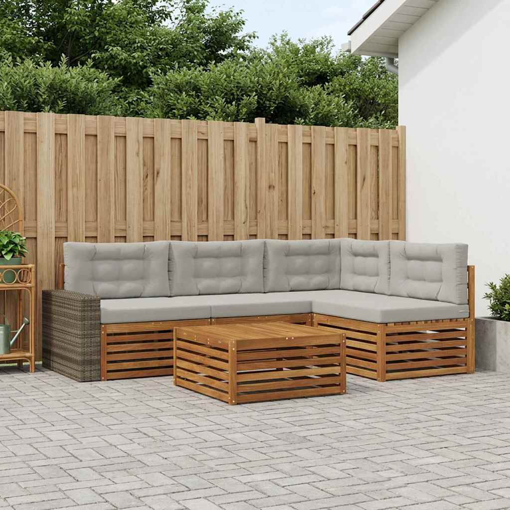 vidaXL Conjunto de sofás de exterior 5 uds. Natural y Gris Claro