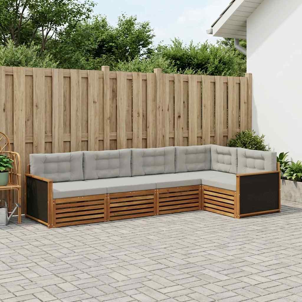 vidaXL Conjunto de sofás de exterior 5 uds. Natural y Gris Claro