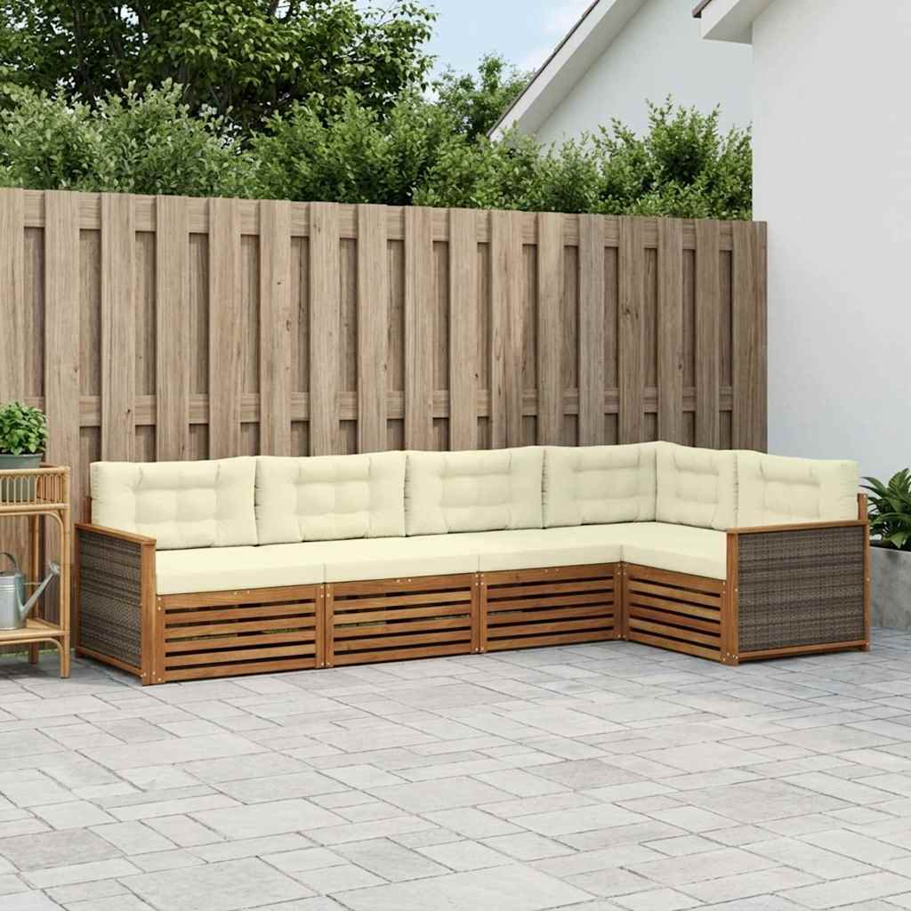 vidaXL Conjunto de sofás de exterior 5 uds. Natural y Crema