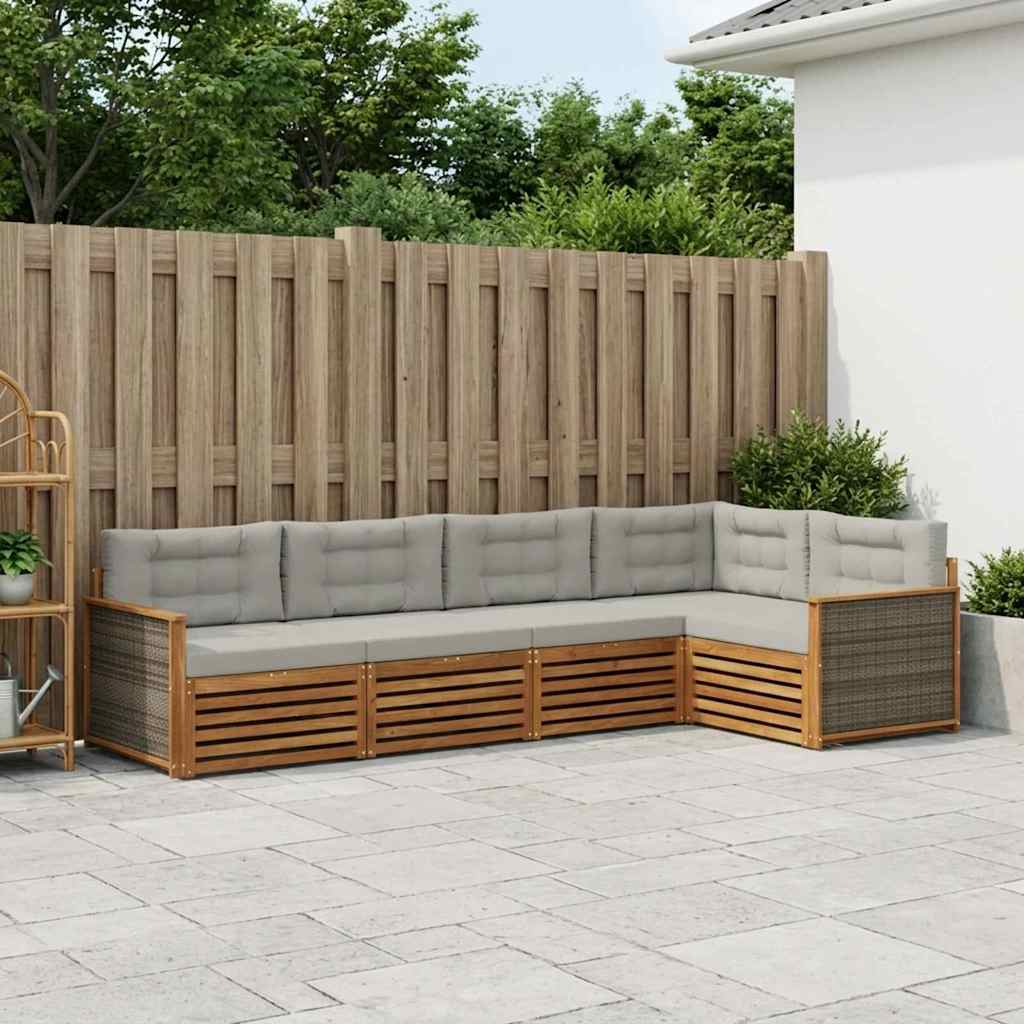 vidaXL Conjunto de sofás de exterior 5 uds. Natural y Gris Claro