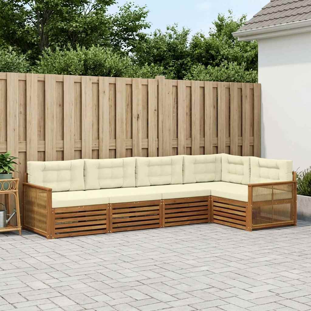 vidaXL Conjunto de sofás de exterior 5 uds. Natural y Crema